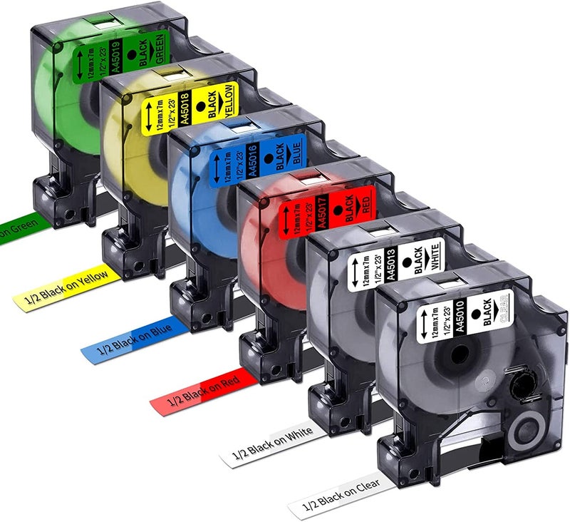 Freshworld 6-Pack Compatible Dymo D1 Label Tape Replacement for DYMO Label Maker Refills D1 45013 45010 45016 45017 45018 45019 Label for Dymo LabelManager 160 280 PnP 360D 210D 420P  1/2 Inch x 23 Ft - Image 1